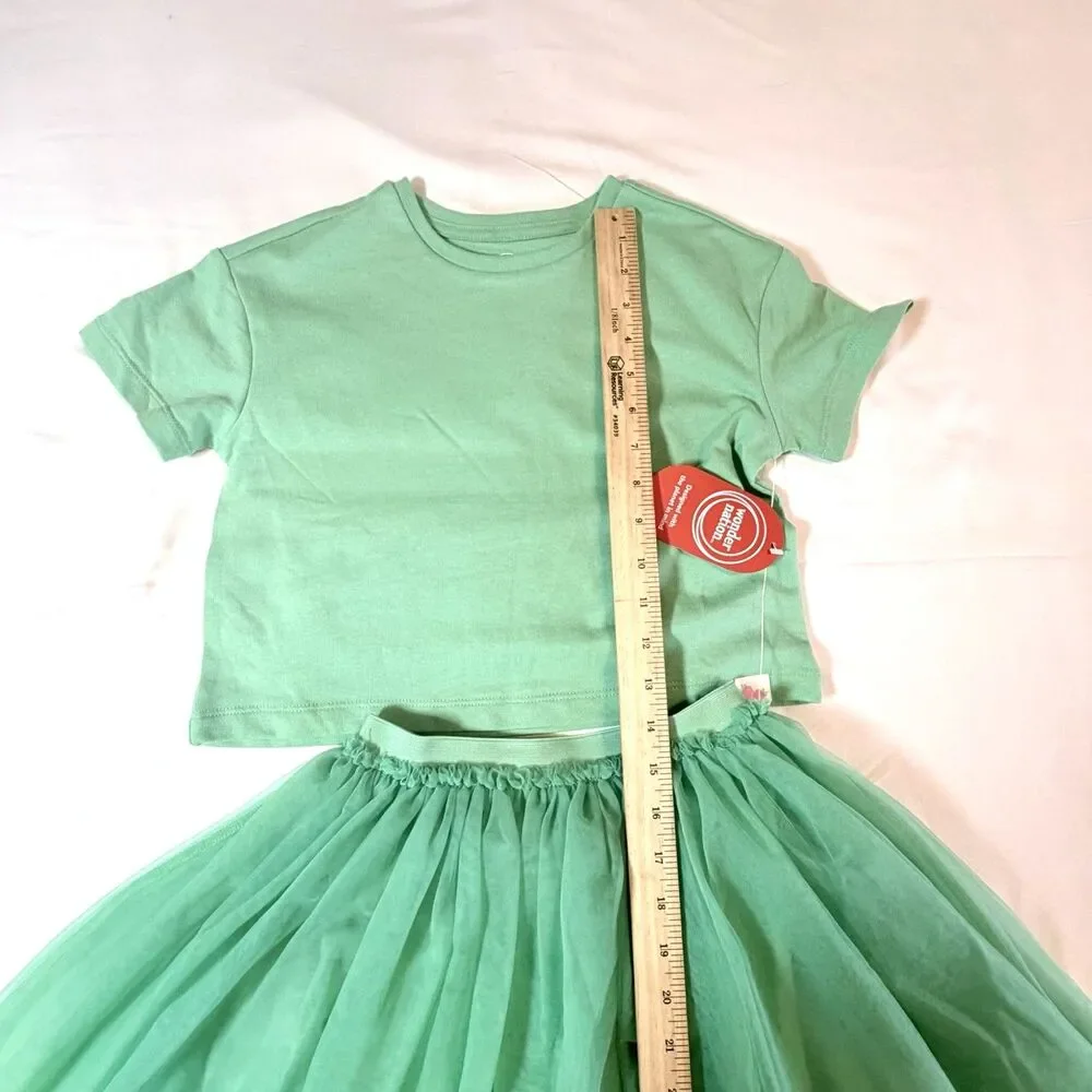 Wonder Nation Girls Green 2 Piece Set Tee & Fluffy Tutu Skirt Size 7 NWT